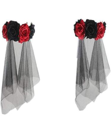 Lurrose Rose Floral Crown Veil Halloween Costume Mexican Headband Day of the Dead Headpiece for Festival Carnival Party Red and Black Gr ße 1 - Buy Online on GoSupps.com