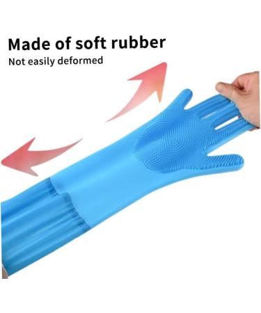 Rubber Dishwashing Gloves Extra Long Sleeves Cleaning Scrubber Gloves Waterproof Mittens 1Pair Blue. - Buy Online on GoSupps.com