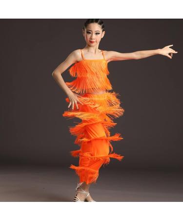 Adult Women's Fringe Latin Dance Pants - Black Tassel Performance Costume - Orange - Medium - Buy Online on GoSupps.com