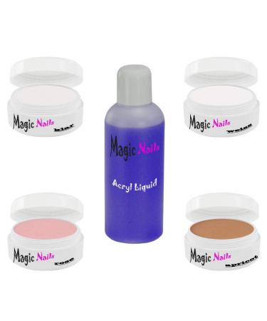 Acrylic Set 2-100ml Liquid 20g each clear - white - pink - apricot powder