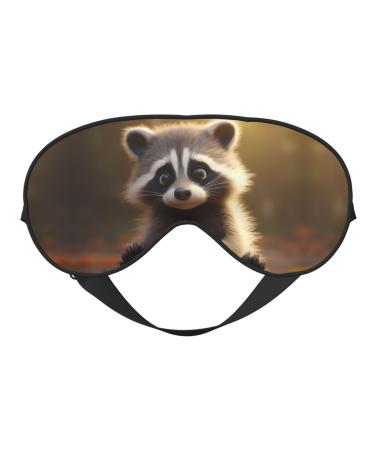 BREAUX Cute Raccoon Print Double Sided Eye Mask Blackout Eye Mask All Night Sleep Eye Mask for Women Men