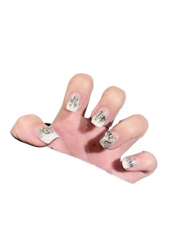 Handmade Wearing Nail Patch Gradient French Black Edge Love Detachable Nail Patch(White XS)