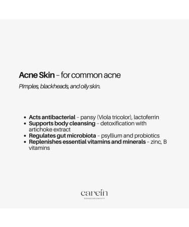  Carein Dermosupplement Acne Skin - 120 Capsules for Clear and Healthy Skin Without Acne Gluten Free and Sugar Free - Buy Online on GoSupps.com
