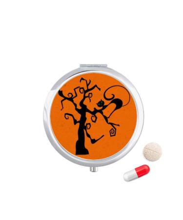Rng Big Cat Tree Halloween Hallowmas Orange Travel Bag Pill Box Medicine Medication Storage Box Dispenser Mirror Gift