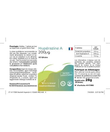Huperzin A 200 g - 90 Vegan Capsules | High-Dose Safe Supplement from B rlapp Extract | 3-Month Supply | Bioavailable Formula from Germany - Vitamin Trend - Buy Online on GoSupps.com