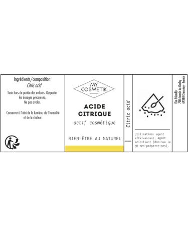 MY COSMETIK Citric Acid 100 plant based pH adjustment All skin types Made in France 50 g - Buy Online on GoSupps.com