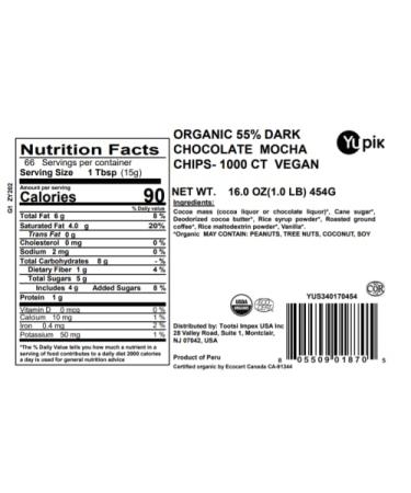 Yupik Organic 55% Dark Chocolate Mocha Chips 1lb - Vegan, GMO-Free, Gluten-Free, Lactose-Free - with Roasted Ground Coffee - Buy Online on GoSupps.com