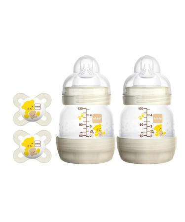 MAM Newborn Set 2 x Best Pacifiers and 2 x Baby Bottles Newborn for Breastfed Babies Feed & Soothe Set White 4-Count