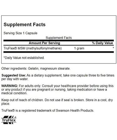 Swanson MSM Capsules 1000mg - Joint Health Support & Connective Tissue Maintenance - 240 Count - Buy Online on GoSupps.com