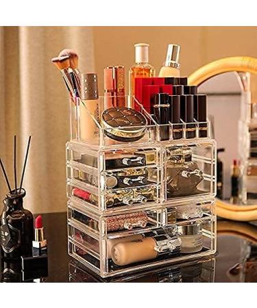 Cq acrylic Stackable Makeup Organizer Set of 3 - Large Clear Cosmetic Storage Box with 7 Drawers for Vanity - Medium Size with Tray Top - Buy Online on GoSupps.com