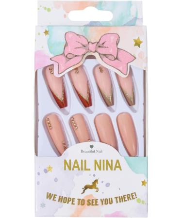 Coffin False Nails Press on Nails French Long Fake Nails Ballerina Acrylic Stick on Nails 24pcs for Women and Girls (Color : Pink Size : J) - Buy Online on GoSupps.com