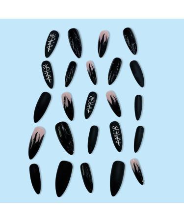 Press on Nails Extra Long Fake Nails White letters False Nails and black flame Press on Nails Designs Acrylic Nails Press on Artificial Nails Stick on Nails For Women Girls 24Pcs - Buy Online on GoSupps.com