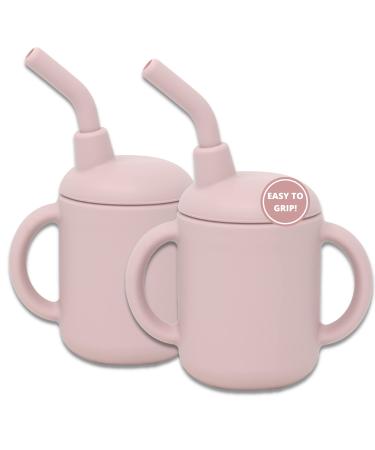 Silicone Sippy Cup by LoveyLu - Toddler Cup With Straw Spill Proof Soft Spout Cup With Handles Drop Proof No Spill Microwave Dishwasher and Freezer Safe (Blush) 2 Pack