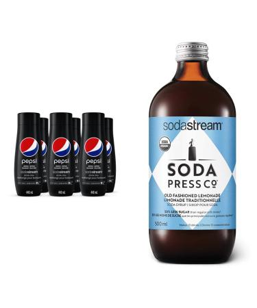 Pepsi Zero Sugar Flavour for SodaStream 440mL x 6 (Makes 54L) & Soda Press Lemonade 500 milliliters