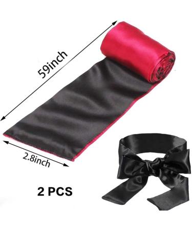 Silk Satin Blindfold Eye Cover - 4 Pieces Sleep Mask & 150cm Tie | Perfect Valentine Gift (Black & Black Red) - International Shipping - Buy Online on GoSupps.com