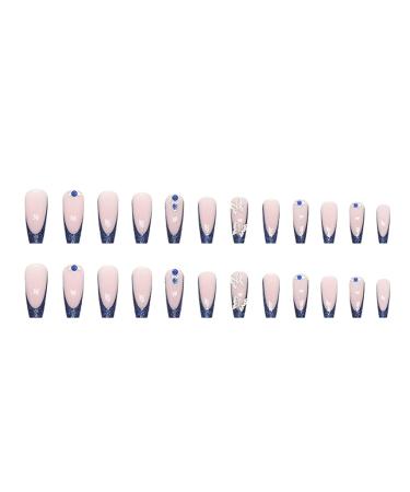 Kamize Medium Coffin Press on Nails with Butterfly Rhinestones - 24PCS Blue False Nails for Women and Girls - Buy Online on GoSupps.com