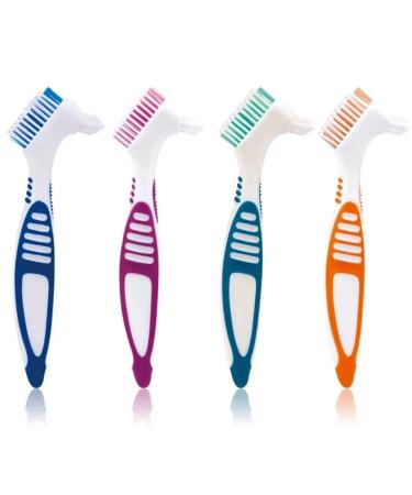 Denture cleaning brush with double head 4 pieces plastic brushes for false teeth