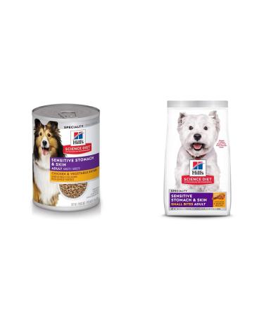 Hill's Science Diet Adult Sensitive Stomach & Skin Canned Dog Food 12.8 oz 12 Pack wet dog food & Adult Sensitive Stomach & Skin Small Bites Dry Dog Food Chicken Recipe