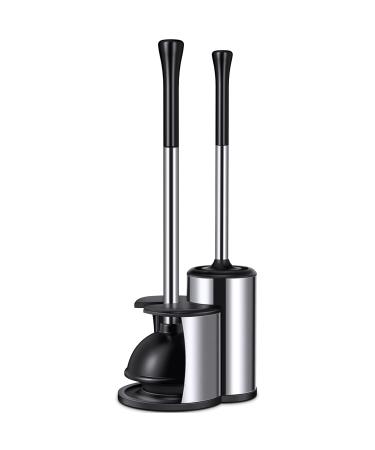 Toilet Plunger Bowl Brush Set: Hideaway Heavy Duty Toilet Plunger Scrubber Cleaner Holder Combo for Bathroom with Covered Caddy - Hidden Elongated Discreet Apartment Toilet Plunger Brush Accessories