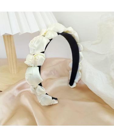 Satin Rose Flower Headband Romantic Floral Hair Hoop Headpieces for Girls Women Bridal Wedding Party Ivory - Buy Online on GoSupps.com