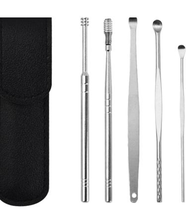 Pistro 6Pcs Stainless Steel Ear Cleaner Wax Removal Tool Set with Leather Bag - Black - Buy Online on GoSupps.com