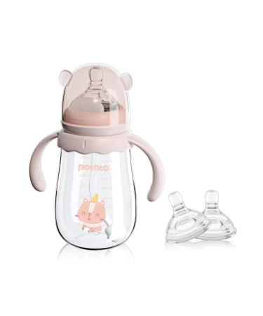 POTATO Glass Baby Bottles  Anti-Colic Breastfeeding Bottles with Fast Flow Nipple  Suitable for Babies 6-12 Months  2 Replaceable Nipples  8 oz  Pink 8 Ounce Pink