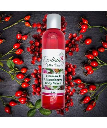 Vitamin E Lingonberry Body Wash Cleanser 8oz | Fruity Shower Gel with Provitamin B5 & Red Seaweed | Made in USA | Ideal for Bathing Shampoo & Bubble Bath - Buy Online on GoSupps.com