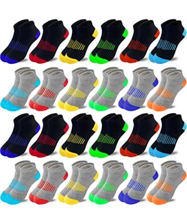 Tsmollyu Boy Socks 24 Pairs Half Cushioned Low Cut Socks Ankle Athletic Cotton Socks For Little Big Kids Age 3-10 Multicolor #3 7-10 Years