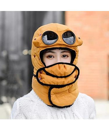 Winter Thermal Trapper Hat with Glasses - Windproof Ski Mask Cap in Black - Buy Online on GoSupps.com