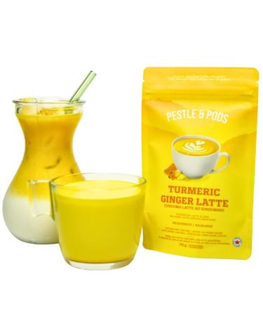 Pestle & Pods Golden Turmeric Latte Blend - Organic Turmeric Ginger Cardamom Cinnamon Black Pepper - Superfood Caffeine-Free Latte Powder Mix | Coffee Alternative | Golden Milk | Raw | Unsweetened | No Added Sugar | 70g | 40 Servings Turmeric Ginger