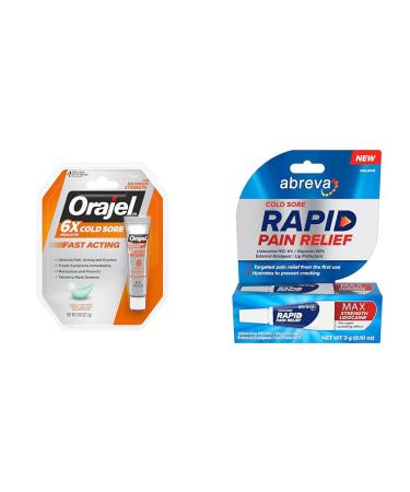 Orajel Cold Sore Treatment Bundle with Abreva Rapid Relief Cream 0.105 oz and 1 Tube 3 Grams