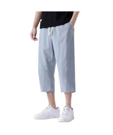 Training pants men black light-relaxed 3/4 shortconde-fitting-up waist-wide-wide beach yoga pants Short trousers men with zip pockets lightinthox men linen pants a1-gray 5xl