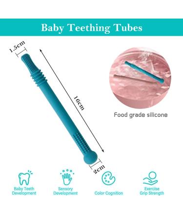 Buy Baby Bite Tube & Soft Food Silicone Toy for Toddlers | Sensory Exploration & Teething Relief - 0-6 Months (Blue & Pink) | International Shipping - Buy Online on GoSupps.com