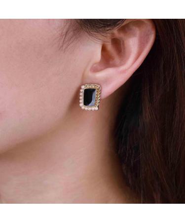 Vintage Black Square Earrings | Onyx & Enamel Studs | Elegant Pearl Jewelry for Women - Buy Online on GoSupps.com