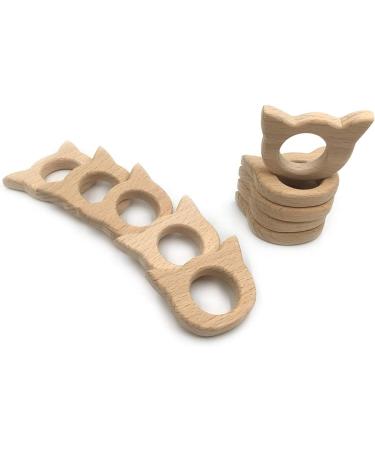 Wendysun 2pcs Cat Shape Natural Wood Teether Set for Baby Teething - DIY Pendant Toy - Buy Online on GoSupps.com
