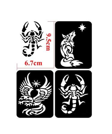 Kotbs 4 Sheets Animal Patterns Temporary Tattoo Stencils - 32pcs Henna Glitter Airbrush Kit for Face and Body Paint Art - Buy Online on GoSupps.com