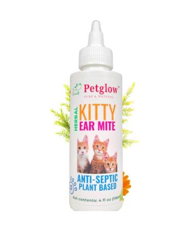 Petglow Ear Mite Treatment for Cats. Organic Herbal Drops Cat Ear Infection Cleaner for Mites.