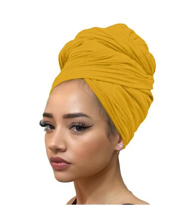 Kachanaa African Turban Head Wraps Jersey Stretch Hair Scarf Long Shawls Solid Color Soft Lightweight Head Bands Tie for Black Women(Ginger Yellow) Scarf-ginger Yellow