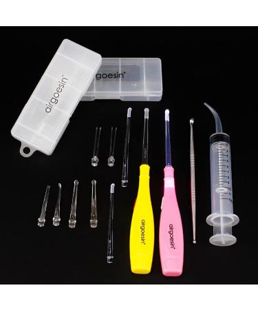 Airgoesin Tonsil Stone Remover Kit - 2 Sets with LED Tool, Irrigation Syringe, Stainless Tonsil Pick - Yellow+Pink - Buy Online on GoSupps.com