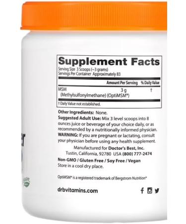 DoctorsBEST Doctors Best MSM with OptiMSM powder High Purity Sulfur Compound for Joint and Skin Health 250 g - Buy Online on GoSupps.com