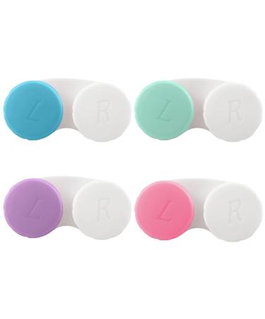 KMZ 4 Pcs Contact Lens Cases Left/Right Eyes Contact Lens Holder Care Box Portable Soaking Storage Mini Box for Travel Home Outdoor Business Trip (4 Colors)