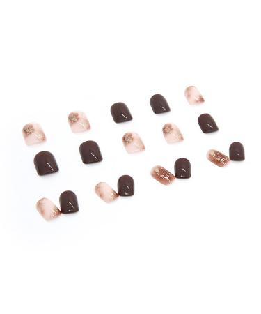 Gold & Brown Short Press On Nails - 24PCS Reusable Artificial Acrylic False Nails for Women - Buy Online on GoSupps.com