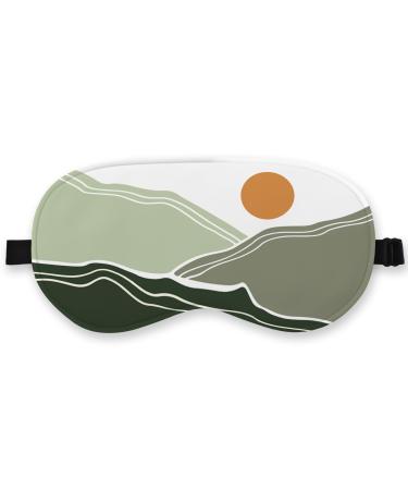 Sage Green Sun Mountain Silk Eye Mask for Sleeping Boho Sun Blindfold Adjustable Strap Night Sleep Mask for Women Girls Dorm Airplane Travel Nap Boho Natural Landscape Sleeping Mask Eye Cover