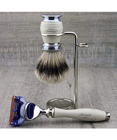 Premium 4Pc Shaving Kit for Men | 5 Edge Razor Silver Tip Badger Brush Stand & Alum Stick | International Shipping - Buy Online on GoSupps.com