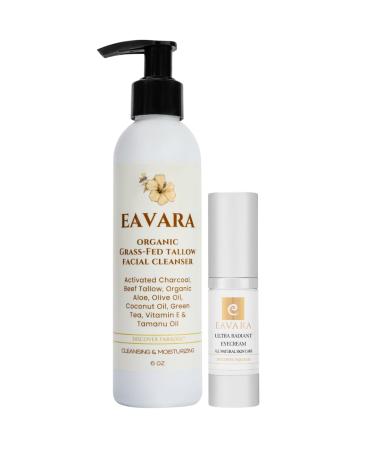 Eavara Beef Tallow Face Wash Eye Cream Set Gentle Skincare Duo with Grass-Fed Tallow Activated Charcoal Hyaluronic Acid & Jojoba Nourishing & Gentle Face Wash and Under Eye Cream for Fine Lines