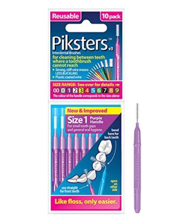 Piksters Interdental Brushes, Size 1, Purple Handle Purple (Size 1)) 10 Count (Pack of 1)