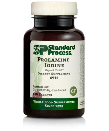 Standard Process Prolamine Iodine - Thyroid Support with Prolamine Iodine, Calcium Lactate, Iodine, Calcium, and Magnesium Citrate - 180 Tablets 180 Count (Pack of 1)