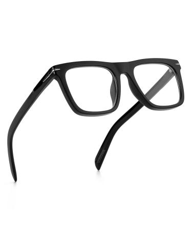 NIDOVIX Trendy Square Blue Light Blocking Glasses for Men Women Fashion Frame Non-prescription Computer Glasses (Black) 01 Black 50 Millimeters
