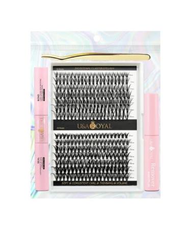 U&A ROYAL Eyelash Extension kit at home.280pcs Individual Lash Clusters Kit 30D 40D Curl Eyelash Extension Kit with Lash Bond and Seal and Remover Lash Tweezers for Self Application (30D+40D-8-16MIX