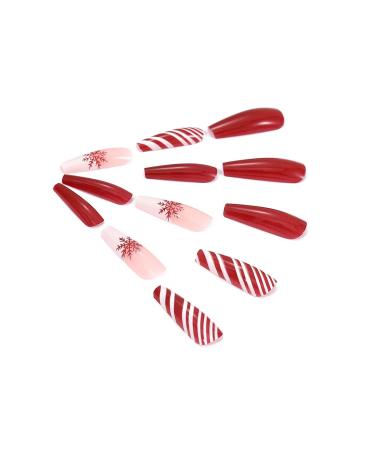Brishow Christmas Press-On Nails - 24 Red Artificial Long Snow Nails for Women & Girls | Festive Holiday Nail Art - Buy Online on GoSupps.com